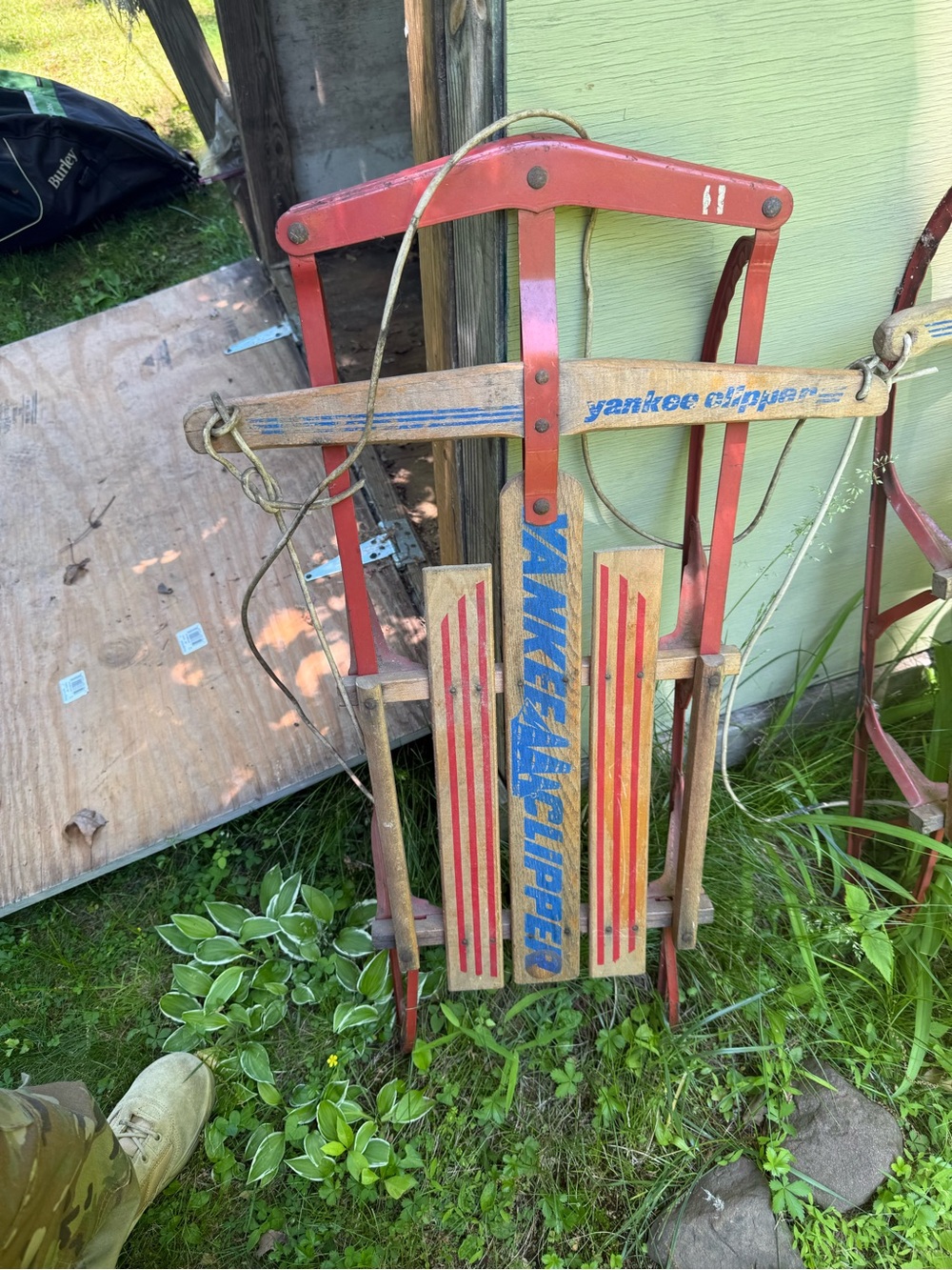 Kids Wooden Sled in Red and Natural Wood